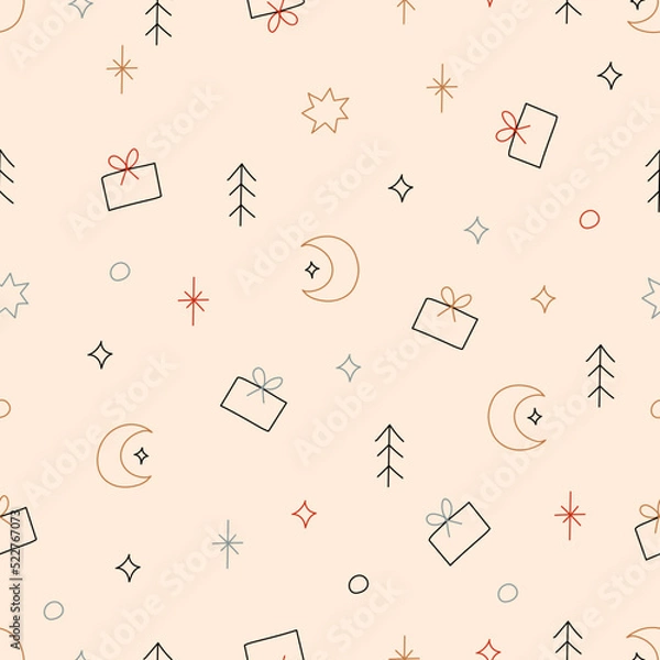 Obraz christmas line seamless pattern. vector illustration