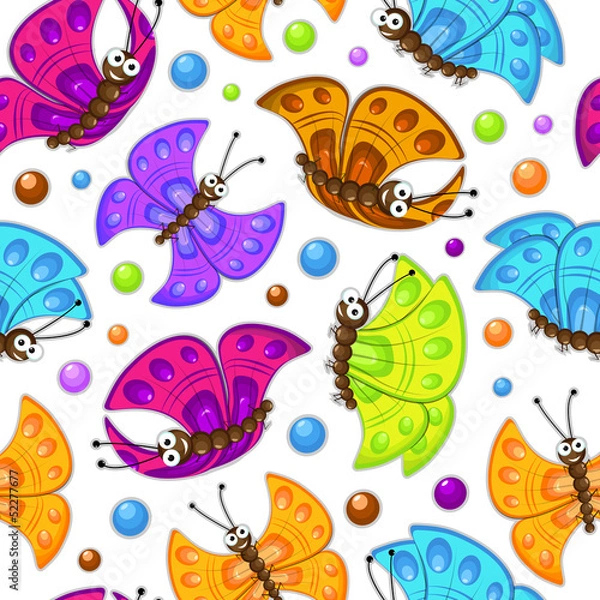 Fototapeta Seamless pattern with colorful butterflies.