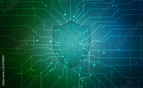Obraz Protect and Security concept. Digital Shield on abstract technology background, Cyber security and information or network protection. Future technology web services for business and internet project