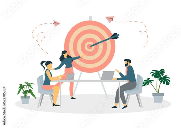 Fototapeta Business motivation. Finance target. Solution searching. Goals and objectives, business grow, business plan, goal setting concept. Vector isolated concept creative illustration.