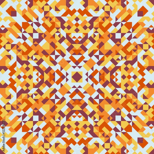 Fototapeta Vector seamless pattern of simple geometric shapes. Repeating endless ornament of squares, rhombuses and triangles. Colorful abstract background, wallpaper. Image with kaleidoscope effect, tiles