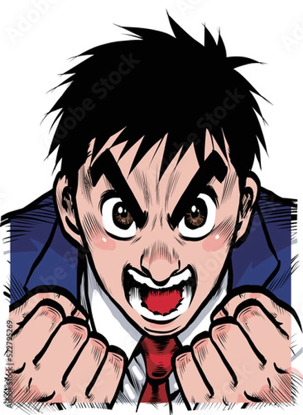 Fototapeta 正面を向いた気合いの入ったビジネスマンのイラストカット