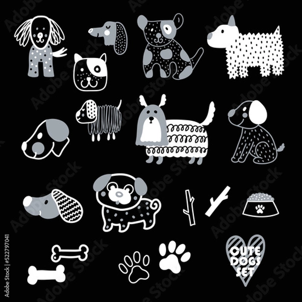 Fototapeta Cute vector set with decorative dogs.