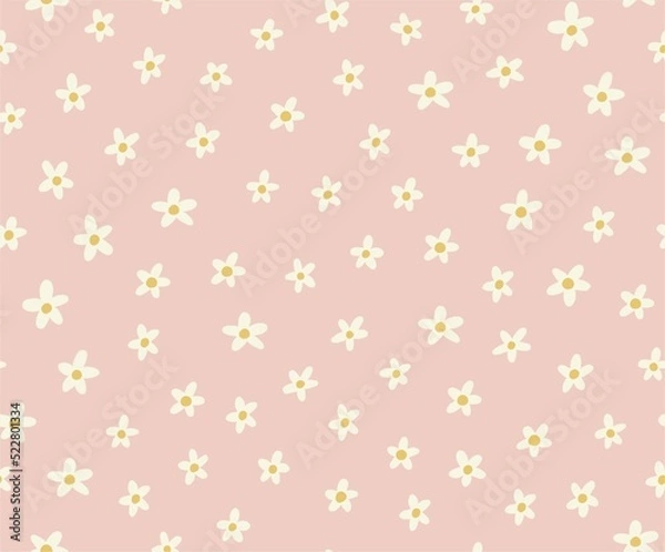 Fototapeta Hand drawn chamomile seamless pattern . Cute rustic  pink backgraund