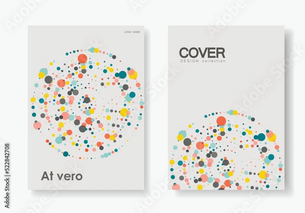 Obraz Circles design elements. Color halftone frame with circle pattern on white background. Vector frame with rainbow random gradient. Cover brochure templates