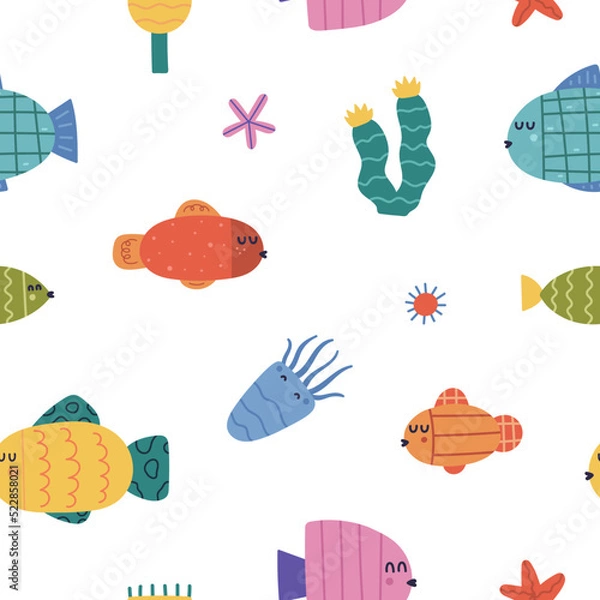 Fototapeta cute childish seamless pattern underwater world for nursery, textile, print