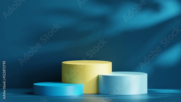 Fototapeta 3d Rendered Triple Podium in Blue and Lime Color with Shadow Cast Suitable For Product Display