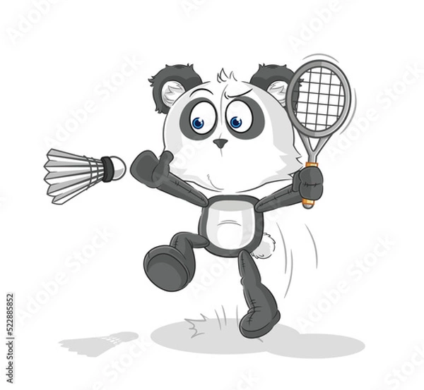 Fototapeta panda smash at badminton cartoon. cartoon mascot vector