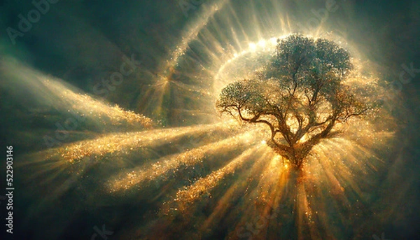 Fototapeta Beautiful tree of life, sacred symbol. Individuality, prosperity and growth concept. Digital art.