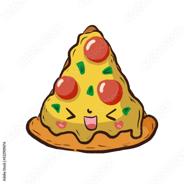 Fototapeta Pizza with vetgetable in cartoon character.
