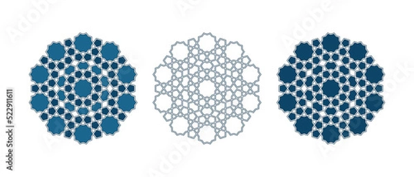 Obraz Set of Islamic traditional rosettes for greetings cards decoration and design isolated on white backgrounds. Vector illustration.