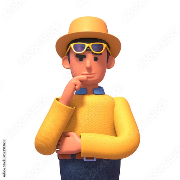 Fototapeta 3d render of tourist thinking, making decision