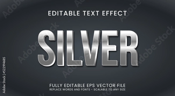 Fototapeta 3D Metallic Silver Text Effect, Editable Text Silver Alphabet Style