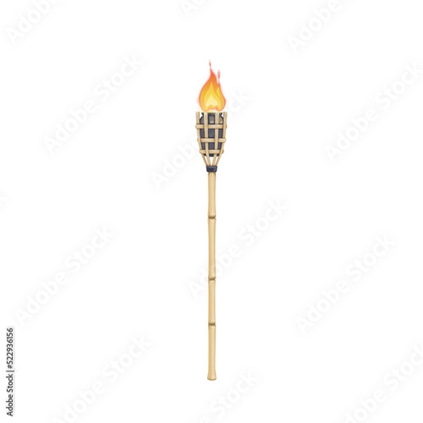 Fototapeta Tiki torch, burning beach bamboo lamp with fire