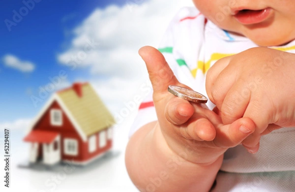 Fototapeta Baby, money and house.