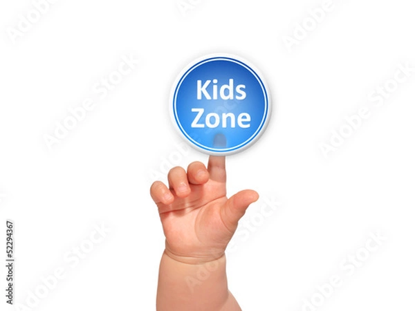 Fototapeta Baby hand pressing button.