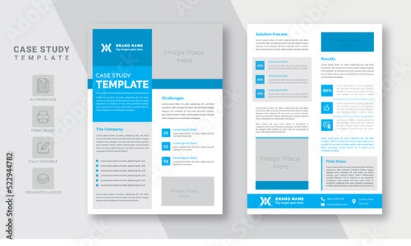 Fototapeta Case study template with creative concept blue variation for the purpose of business promote | Case Study Booklet | Easy Editable & Customize