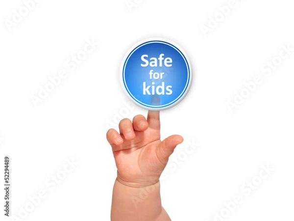 Fototapeta Baby hand pressing button.