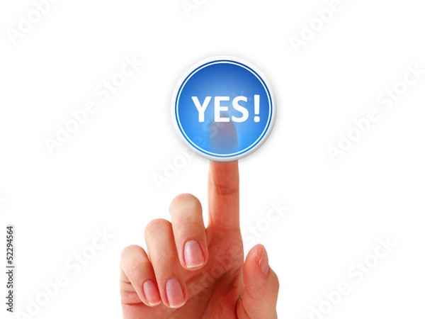 Fototapeta Female hand pressing button.