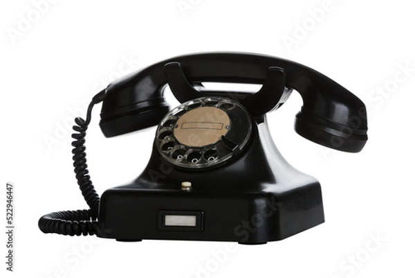 Fototapeta Vintage black bakelite telephone isolated with transparent background