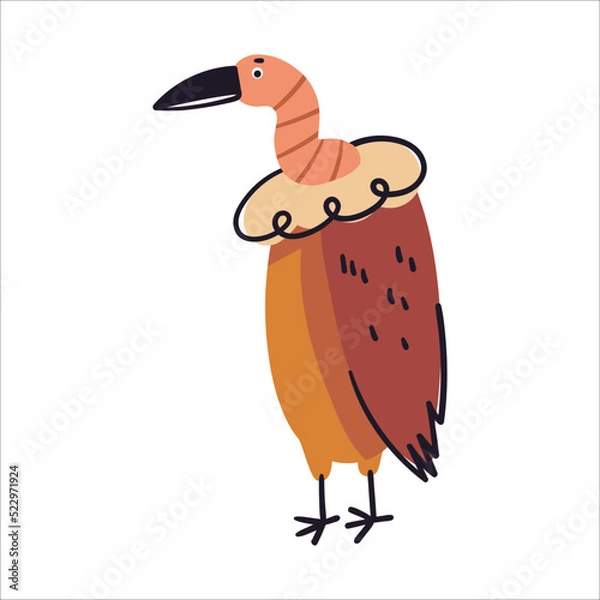Fototapeta Vulture doodle vector illustration. Funny hand drawn safari predator character. Fingerboard isolated on white background. Childish t shirt print design forest and savannah of Africa