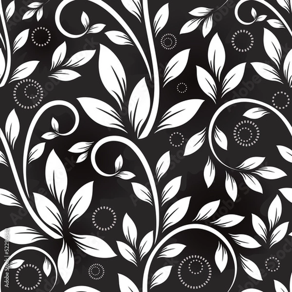 Fototapeta Seamless leaves monochrome vector pattern.