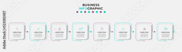 Obraz Vector Infographic design business template with icons and 8 options or steps. Can be used for process diagram, presentations, workflow layout, banner, flow chart, info graph