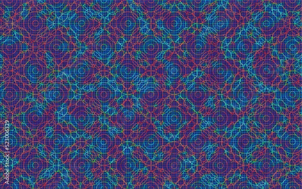 Obraz glowing red blue and green tiles pattern circles and squares art design wallpaper fabric 
