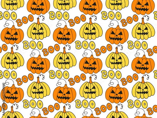 Fototapeta Groovy halloween seamless pattern 70s style. Psychedelic hippie endless texture background. vector illustration