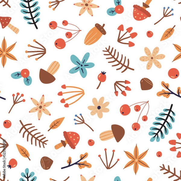 Fototapeta cute seamless autumn pattern with woodland elements