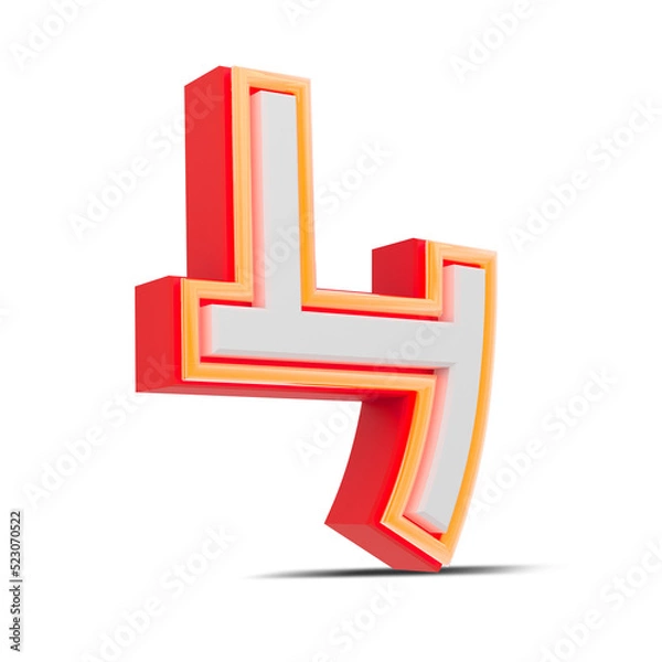 Fototapeta Red 3D Number  japan style with orange neon light, 3d rendering.