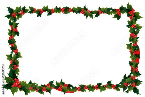 Fototapeta Holly leaves and berries shaped into in a frame