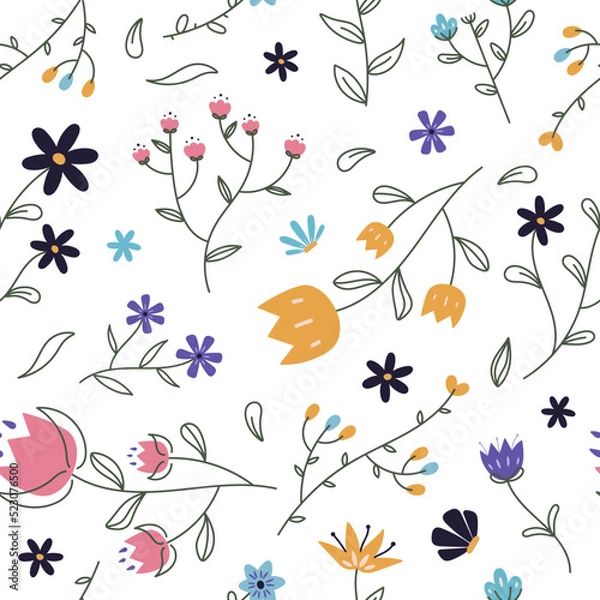 Fototapeta seamless cute floral pattern vector illustration for packaging textile print design