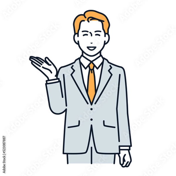 Fototapeta 笑顔で説明するスーツの男性のシンプルなベクターイラスト素材