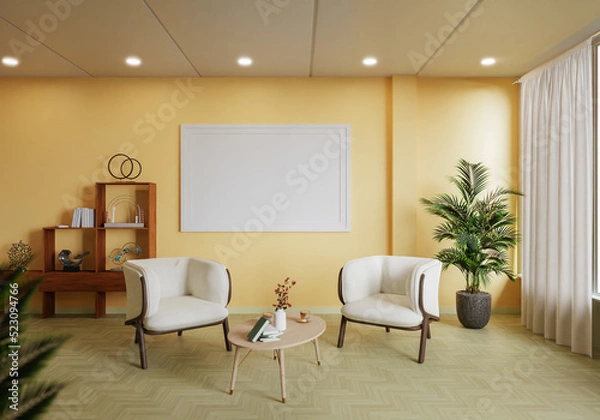 Fototapeta minimal interior style poster Mock up the living room wall. .copy space. 3D rendering.