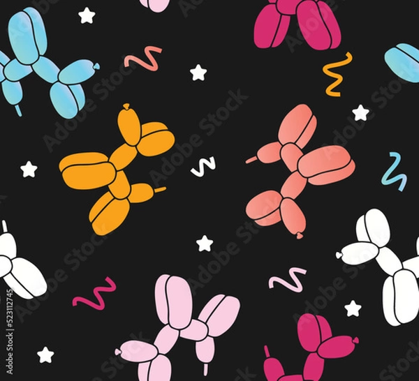 Fototapeta cute Dog balloon twist cartoon Multicolor withe Confetti Background Seamless Pattern