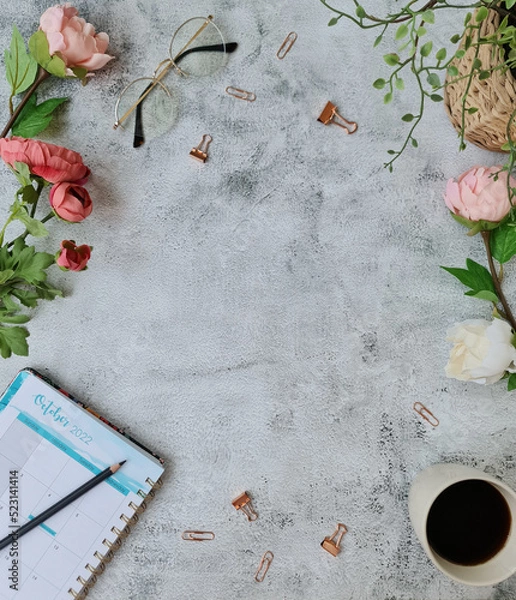 Obraz background with planner and flowers