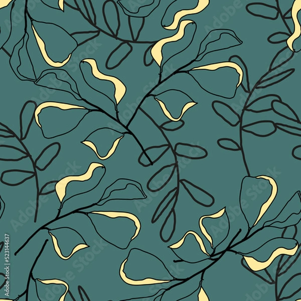 Fototapeta Seamless pattern with leaves. Hand drawing.