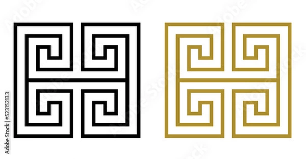 Fototapeta Greek Key square icon in choice of black or gold color outline, PNG transparent background