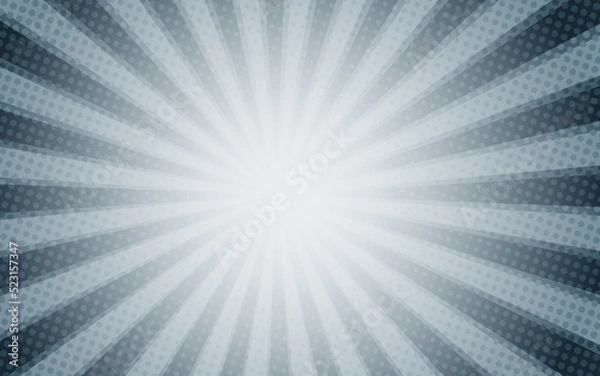 Fototapeta Sun rays retro vintage style on gray background, Comic pattern with starburst and halftone. Cartoon retro sunburst effect with dots. Rays. Summer banner vector illustration
