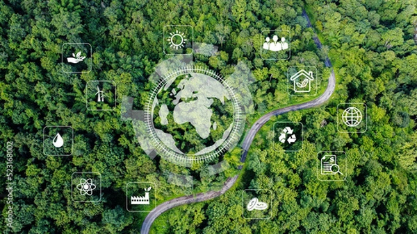 Fototapeta Environmental technology concept. sustainable ESG modernization development by using technology of renewable resources