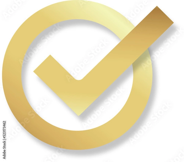 Obraz Gold check mark icon with circle, tick box, check list circle frame, PNG checkbox symbol sign.