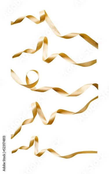 Obraz A set of curly gold ribbon for Christmas and birthday present isolated against a transparent background.