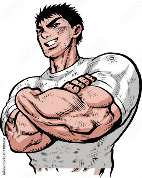 Fototapeta 腕組みする筋肉質な肉体労働者のイラスト