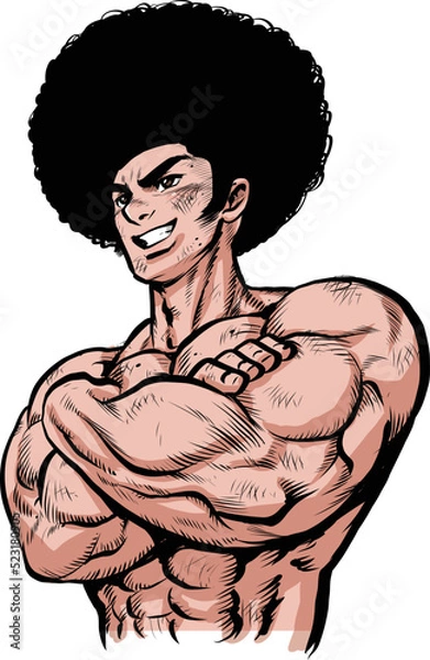Fototapeta 腕組みする筋肉質な肉体労働者のイラスト