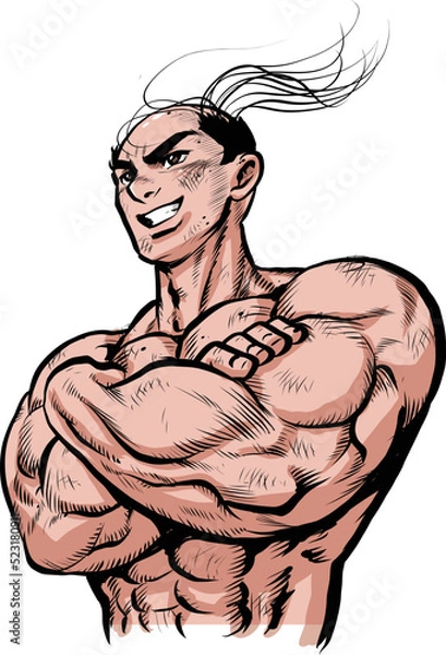 Fototapeta 腕組みする筋肉質な肉体労働者のイラスト