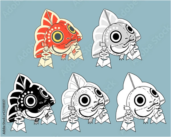 Fototapeta 金魚ねぶたの手書きイラスト-カラー、線画