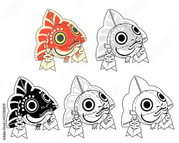 Fototapeta 金魚ねぶたの手書きイラスト-カラー、線画