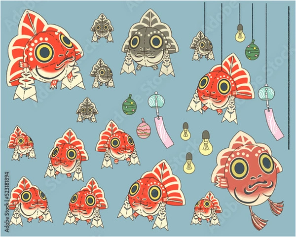Fototapeta 金魚ねぶたの手書きイラスト-カラー