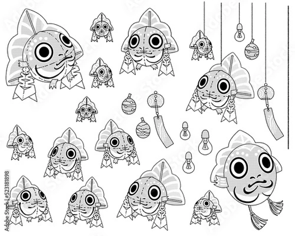 Fototapeta 金魚ねぶたの手書きイラスト-線画